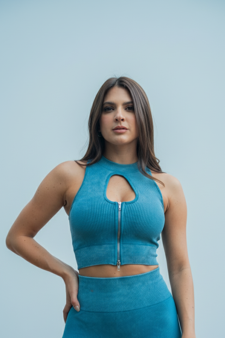 TOP ACC escote en H Aguamarina