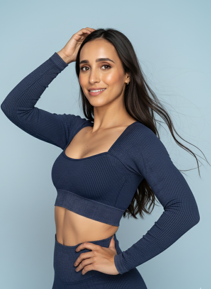 TOP JN Manga Larga Azul